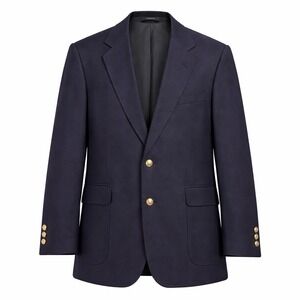 Vtg Wall Street Collection Mens 46R Navy Wool Blend Blazer Brass Gold Buttons